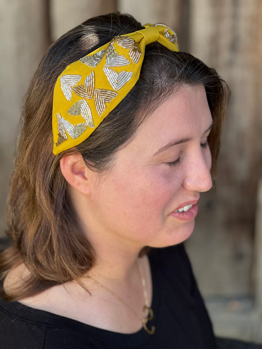Mustard color headband, Statement Beaded Knot Headband, Handmade Knot Headband, Wide Knot Headband, Embellished Knot Headband, Seed Bead