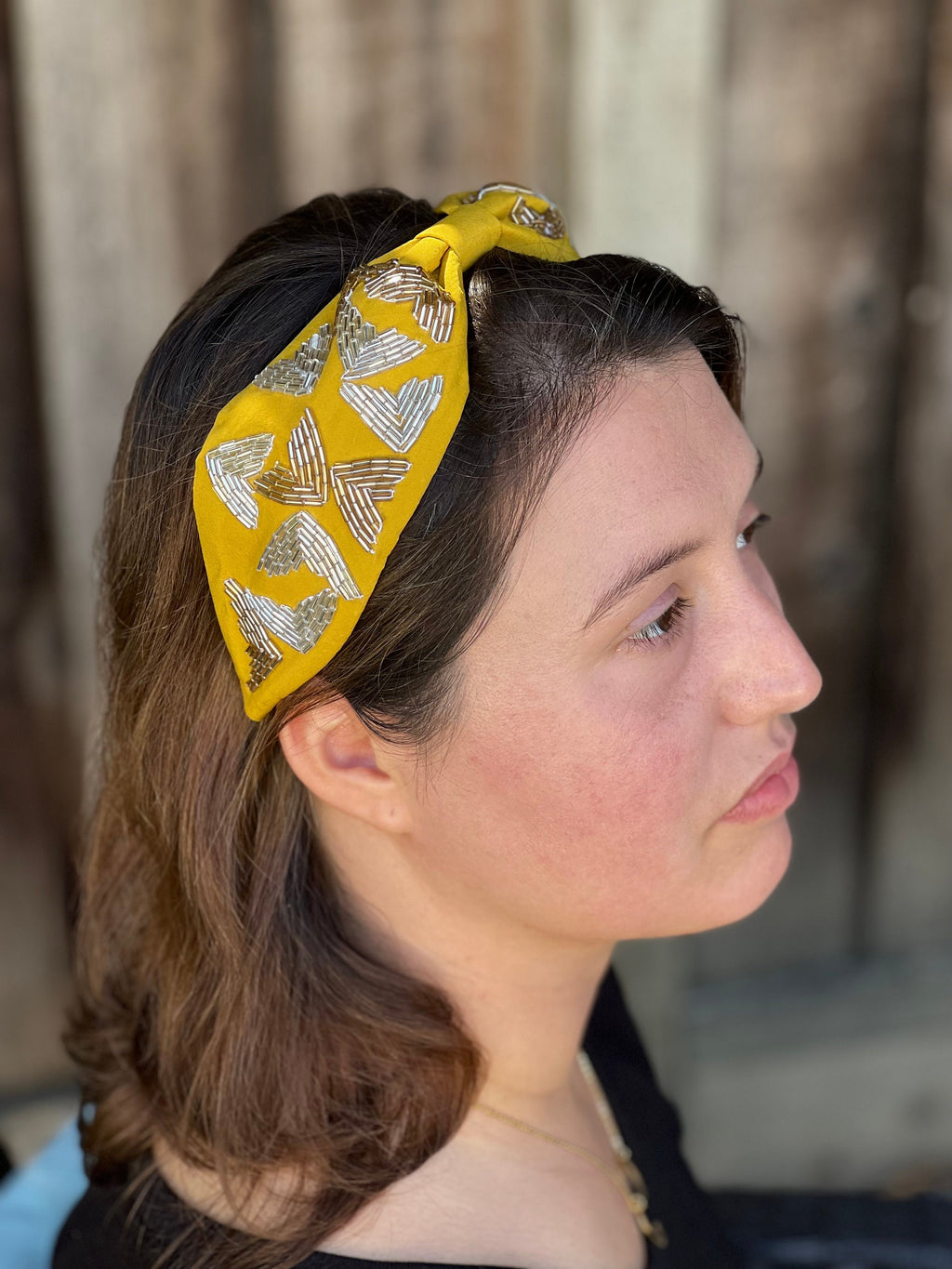 Mustard color headband, Statement Beaded Knot Headband, Handmade Knot Headband, Wide Knot Headband, Embellished Knot Headband, Seed Bead
