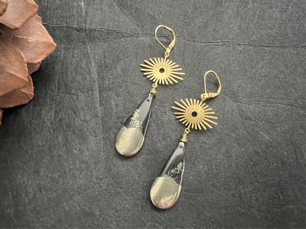 Apache gold earrings, Agate earrings, long earrings, Gifts for her, natural stone Earrings, boho aesthetic jewelry
