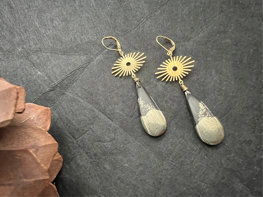 Apache gold earrings, Agate earrings, long earrings, Gifts for her, natural stone Earrings, boho aesthetic jewelry