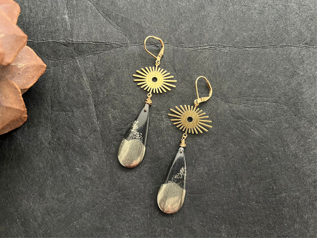 Apache gold earrings, Agate earrings, long earrings, Gifts for her, natural stone Earrings, boho aesthetic jewelry