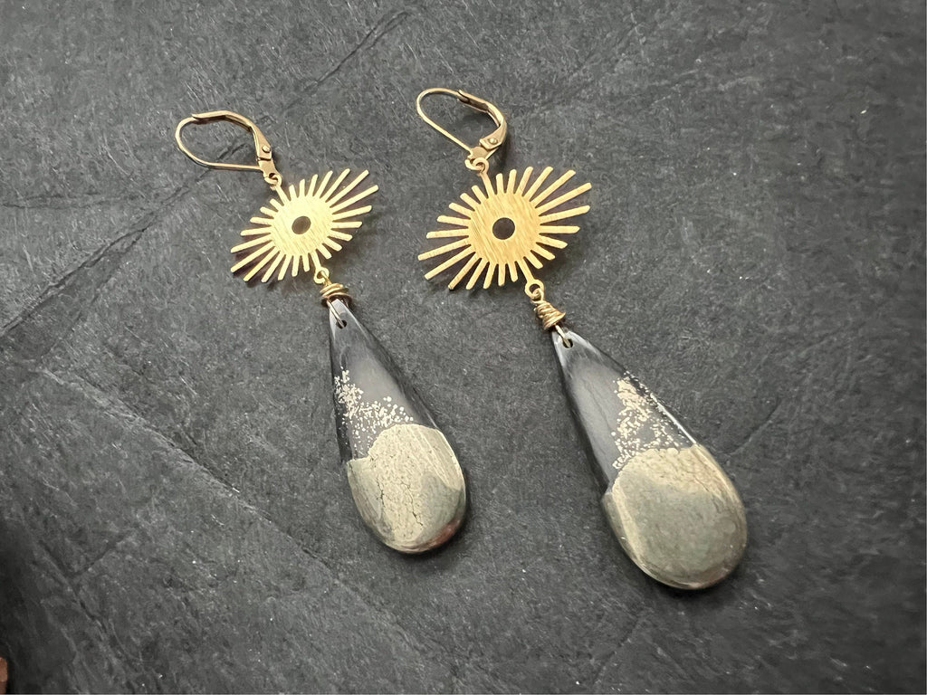 Apache gold earrings, Agate earrings, long earrings, Gifts for her, natural stone Earrings, boho aesthetic jewelry