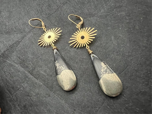 Apache gold earrings, Agate earrings, long earrings, Gifts for her, natural stone Earrings, boho aesthetic jewelry