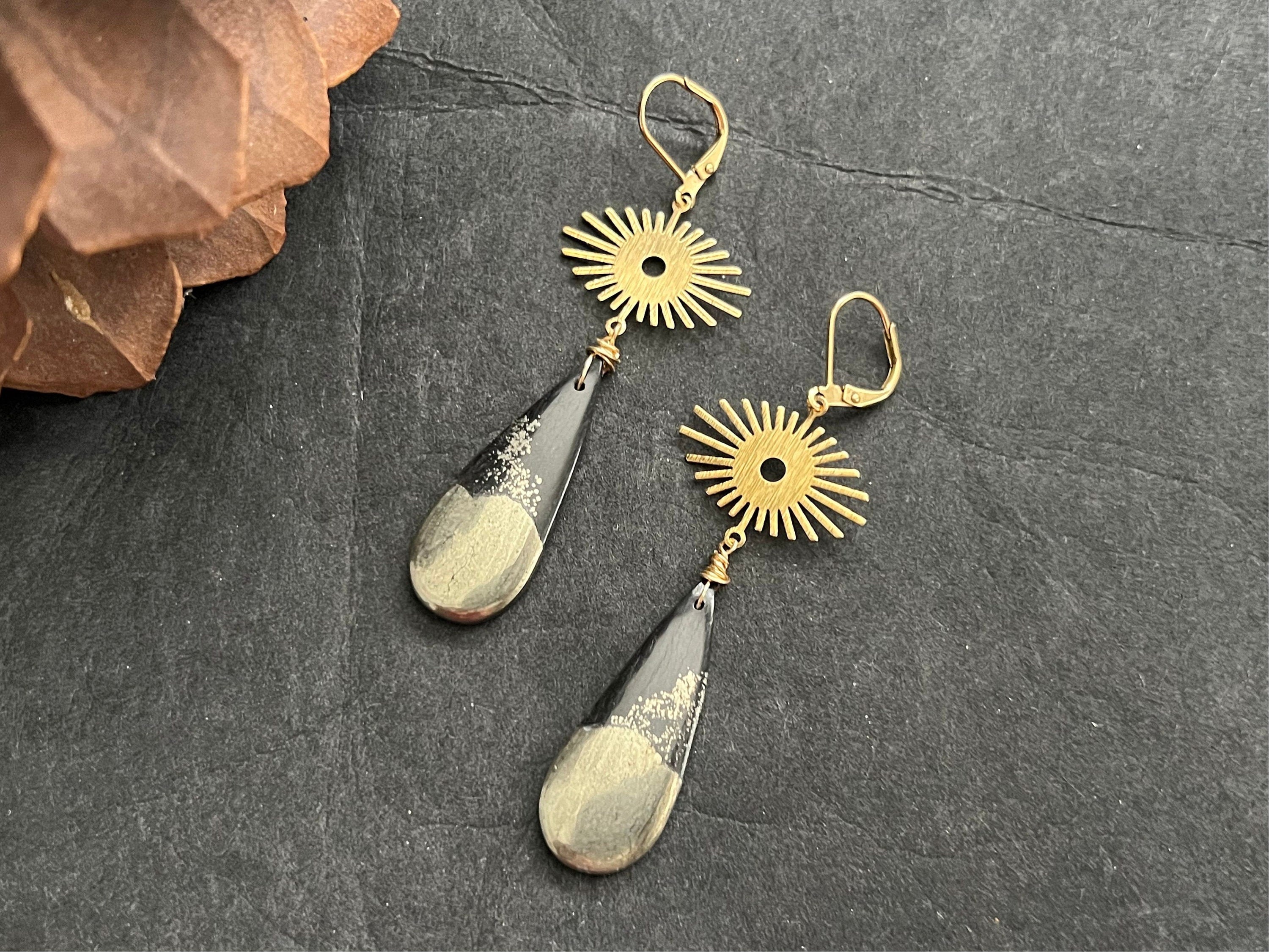 Apache gold earrings, Agate earrings, long earrings, Gifts for her, natural stone Earrings, boho aesthetic jewelry