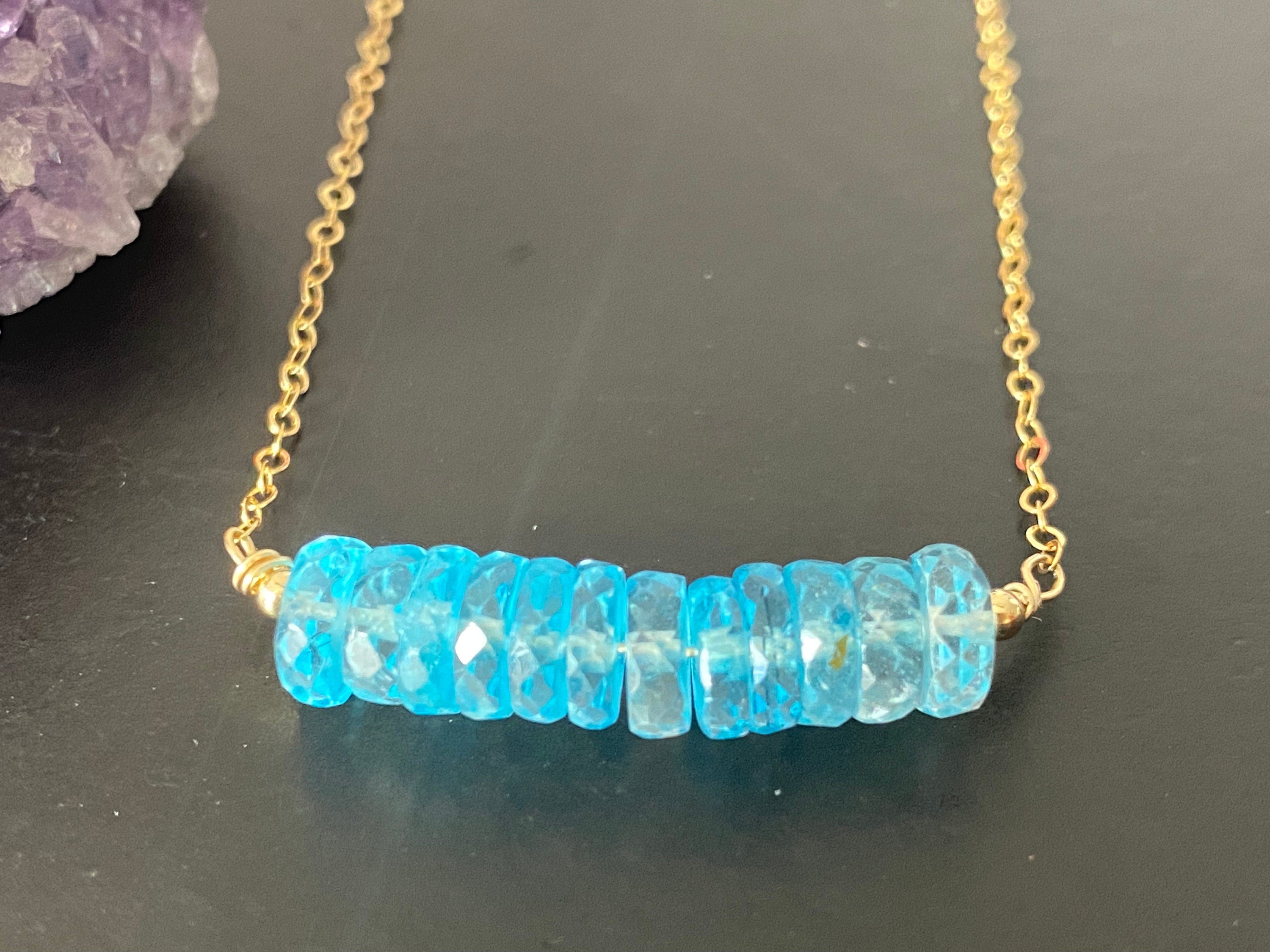 Rare Blue London Topaz Bar Necklace, natural faceted gemstone Necklace, November Birth Stone Necklace, gemstone bar necklace, birthday Gift