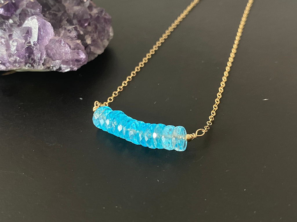 Rare Blue London Topaz Bar Necklace, natural faceted gemstone Necklace, November Birth Stone Necklace, gemstone bar necklace, birthday Gift