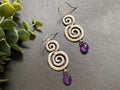Amethyst earrings/ Statement earrings/ Boho earrings / long earrings / antique silver plated metal / decorative dangles / gifts for her