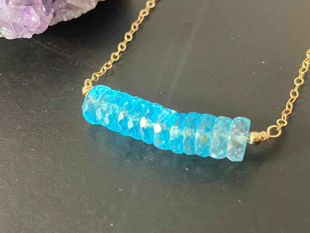 Rare Blue London Topaz Bar Necklace, natural faceted gemstone Necklace, November Birth Stone Necklace, gemstone bar necklace, birthday Gift