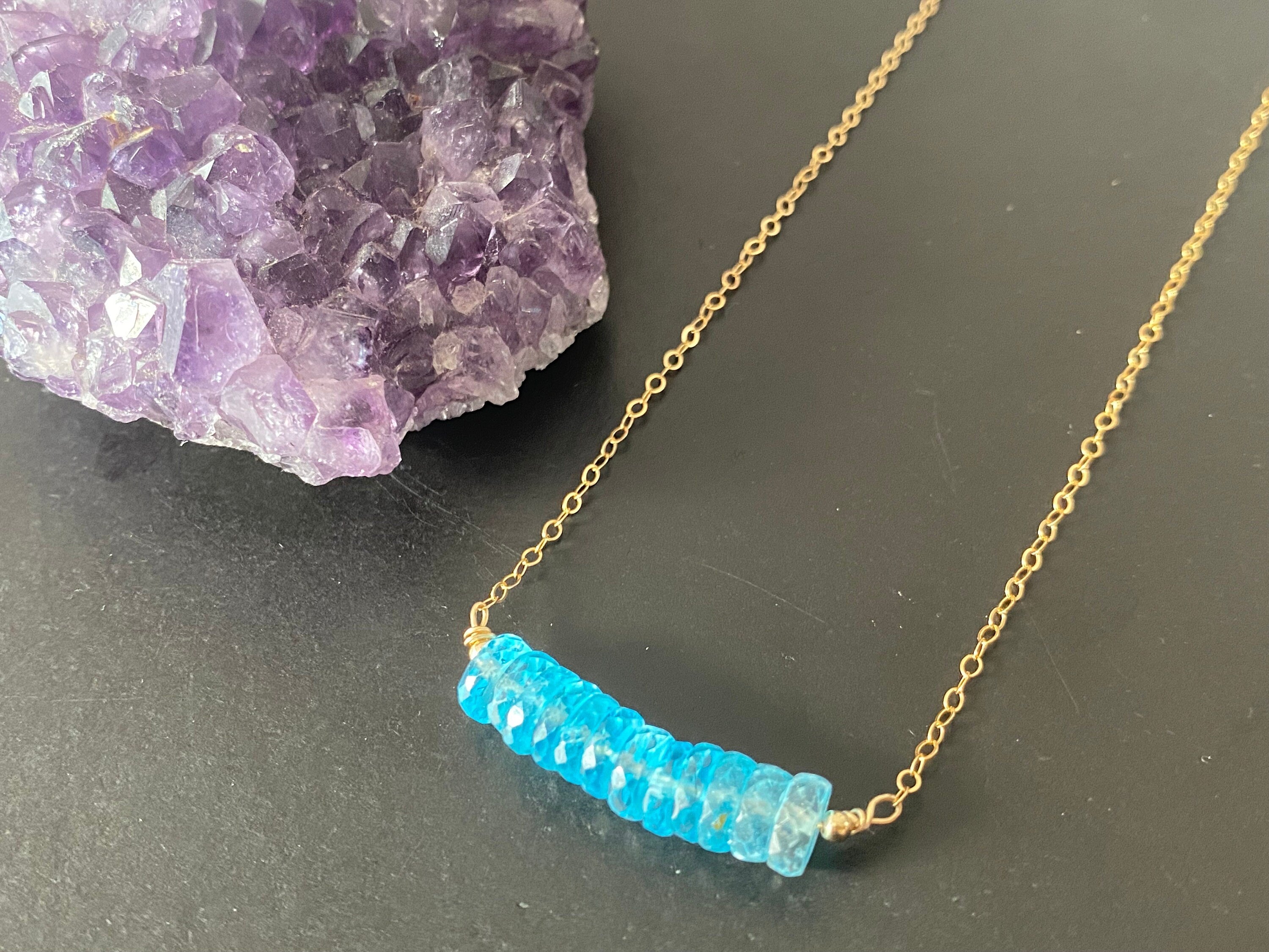 Rare Blue London Topaz Bar Necklace, natural faceted gemstone Necklace, November Birth Stone Necklace, gemstone bar necklace, birthday Gift