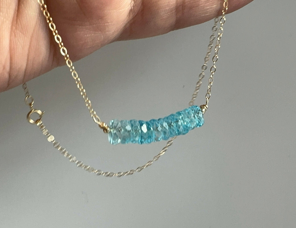 Rare Blue London Topaz Bar Necklace, natural faceted gemstone Necklace, November Birth Stone Necklace, gemstone bar necklace, birthday Gift