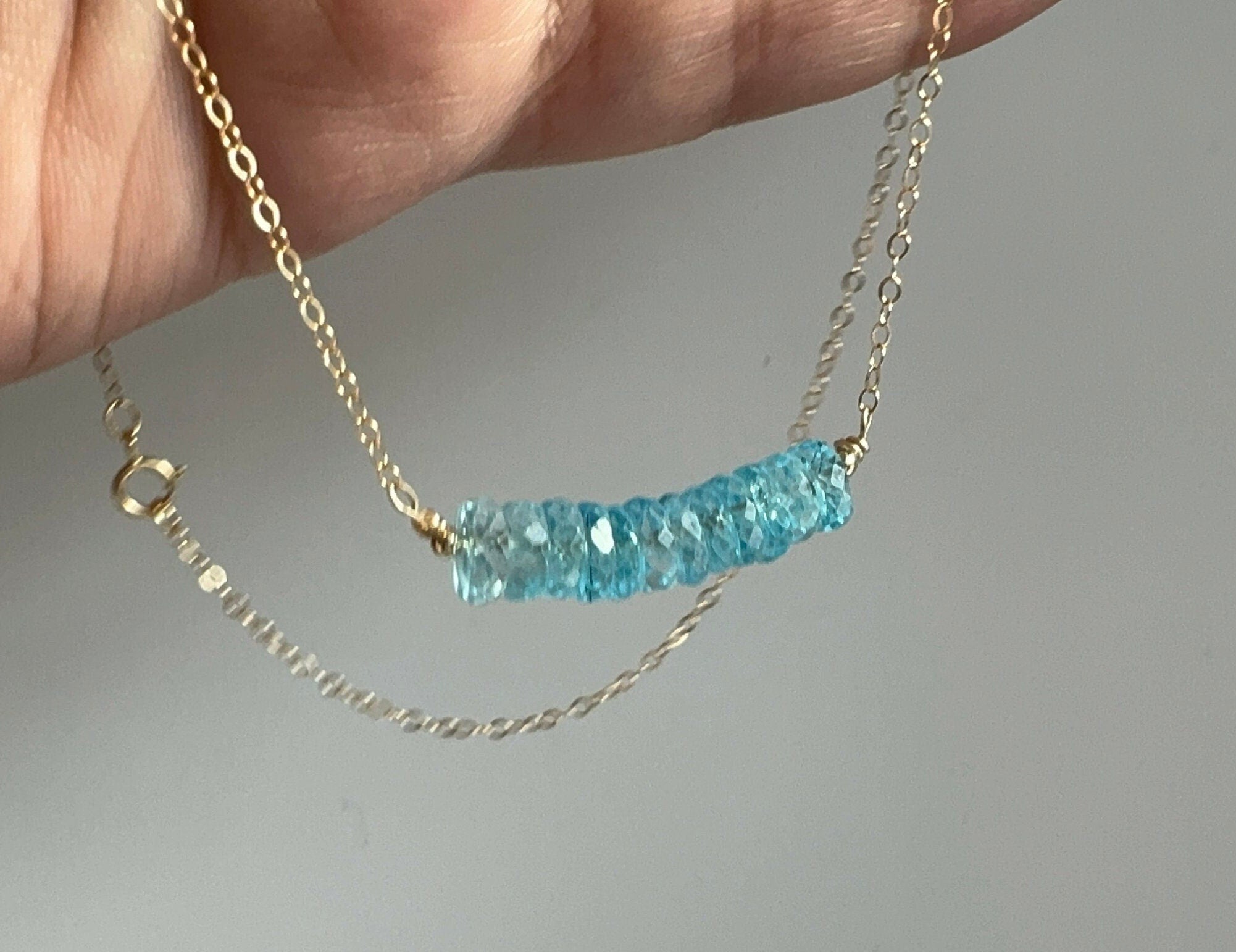 Rare Blue London Topaz Bar Necklace, natural faceted gemstone Necklace, November Birth Stone Necklace, gemstone bar necklace, birthday Gift