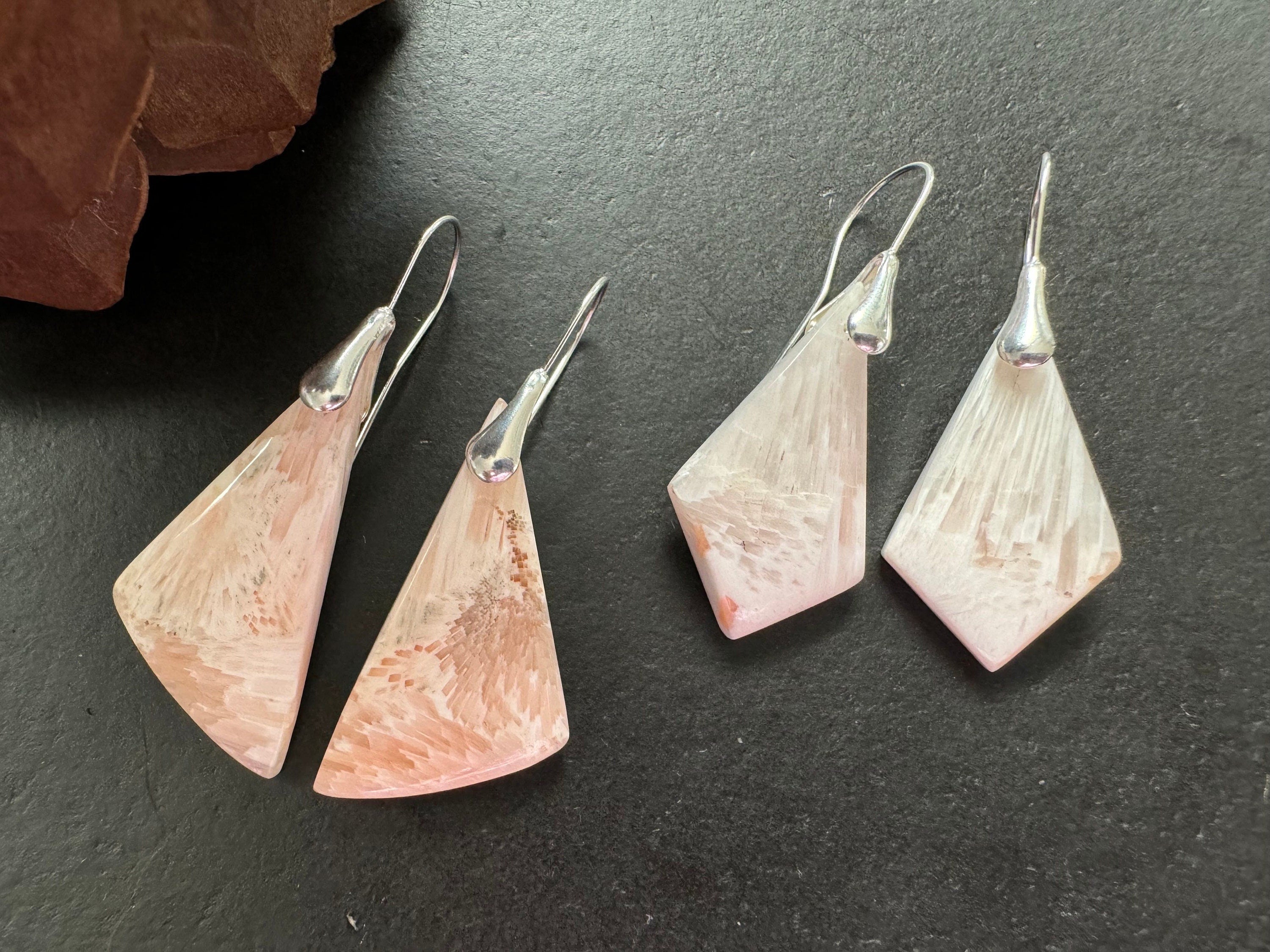 Scolecite earrings, sterling silver ear wires,natural stone jewelry, healing stone, salmon pink color earrings, gifts for women