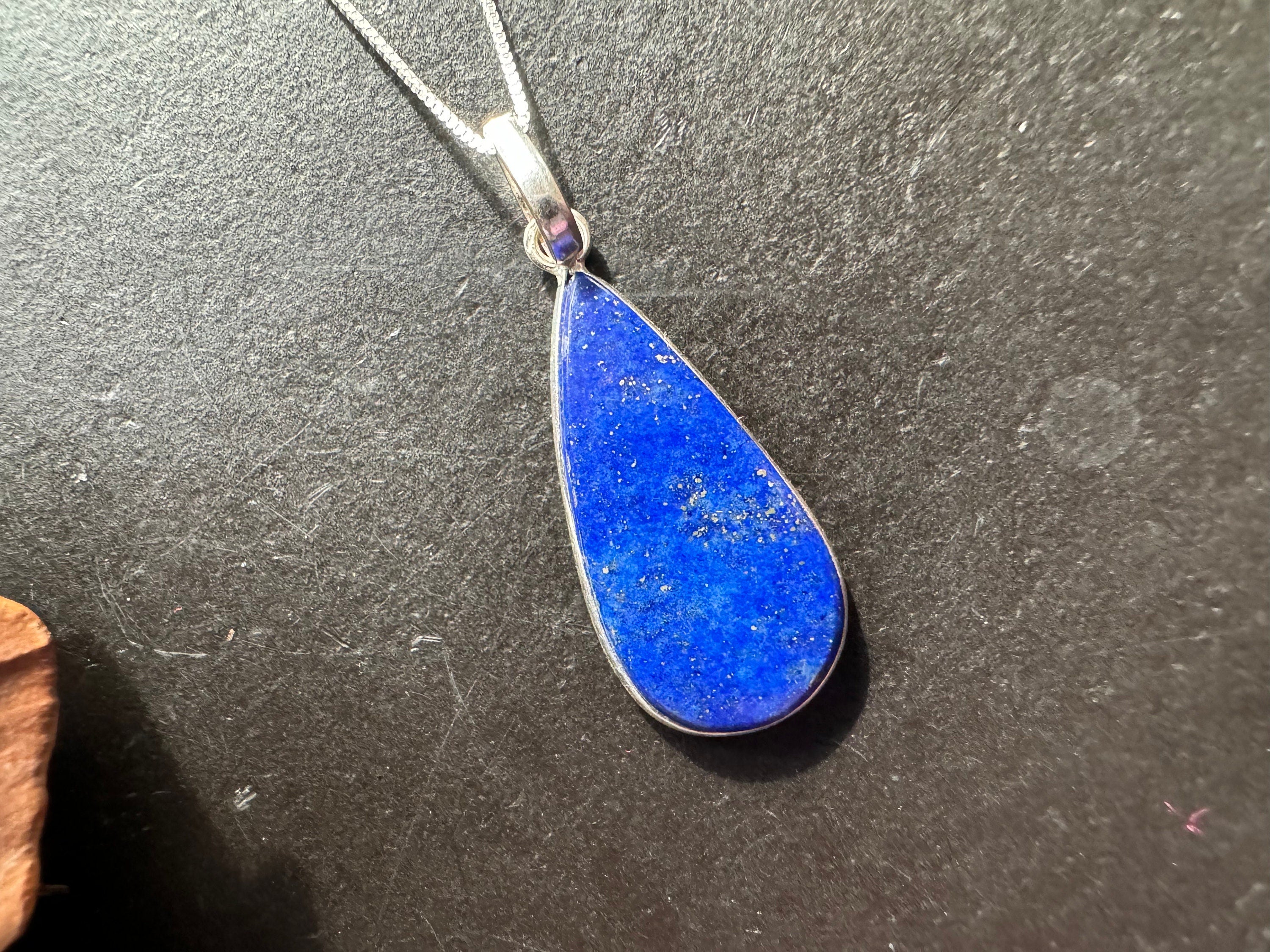 Lapis Lazuli pendant, 925 sterling silver, natural gemstone pendant, gemstone necklace, navy blue pendant, natural stone jewelry