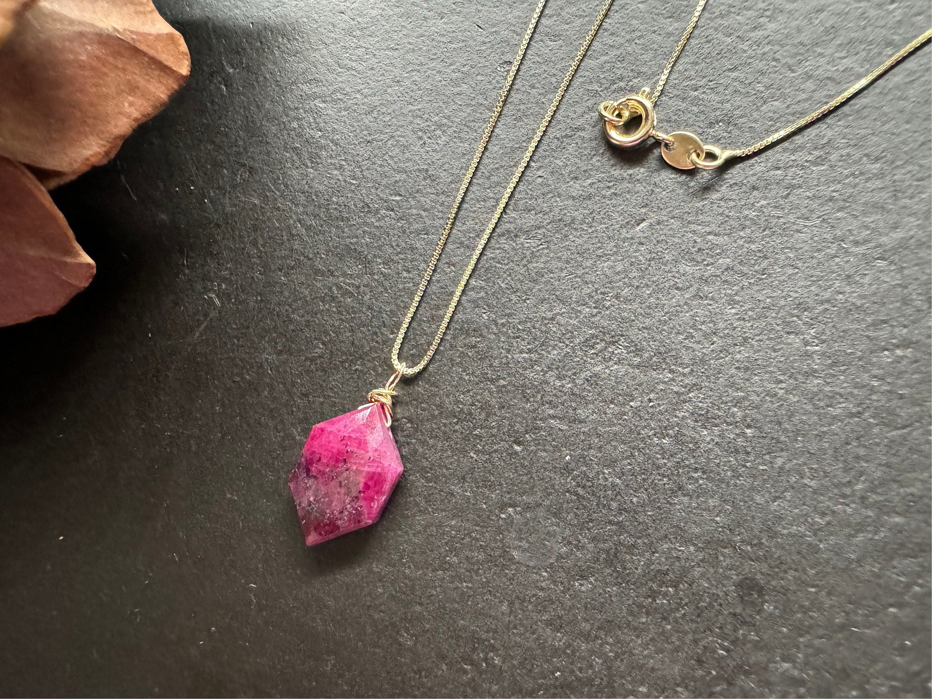 Ruby pendant , gifts for her, layering necklace, 14k gold chain, anti tarnish chain, natural stone pendant, July birthday gift