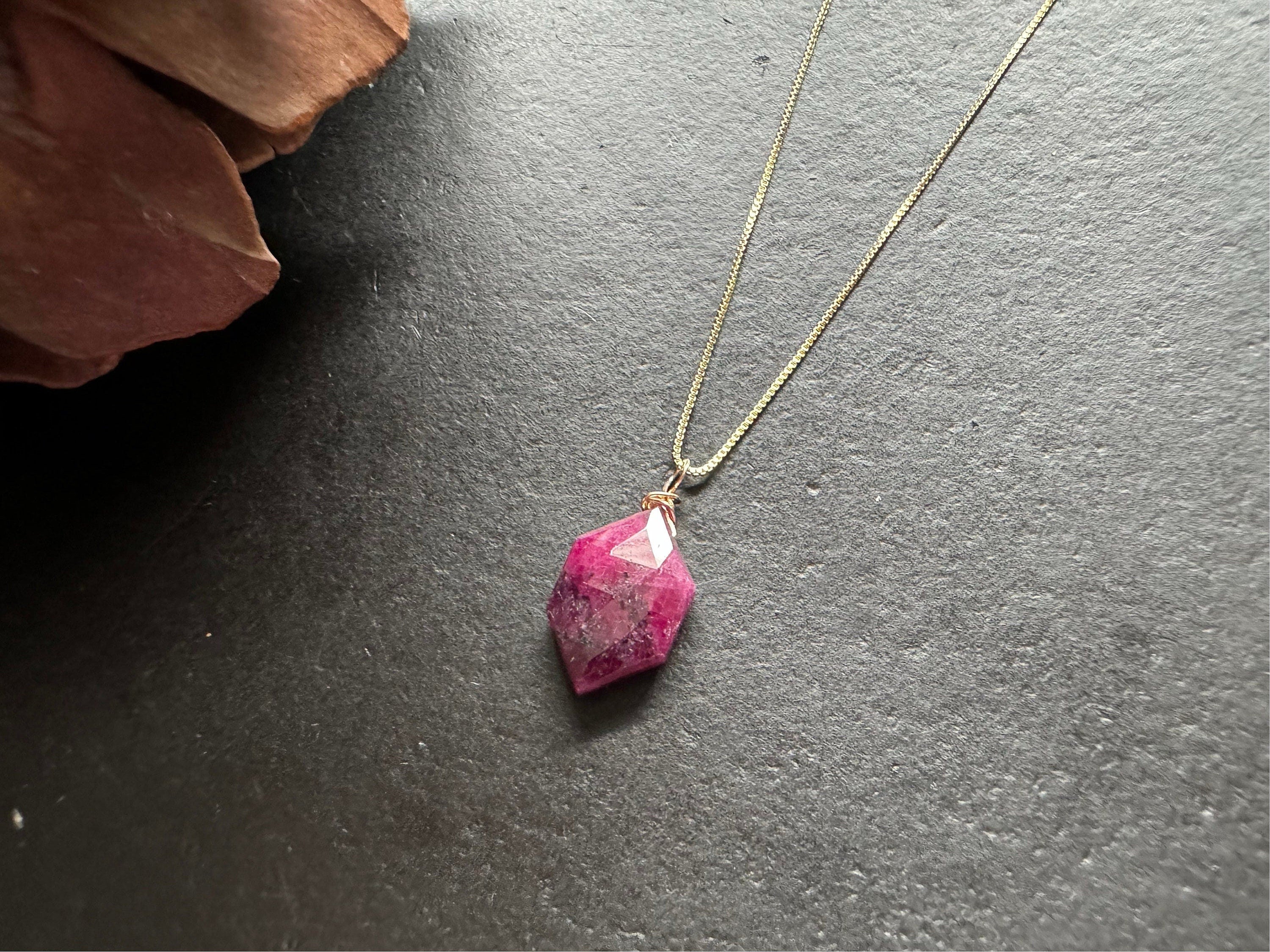 Ruby pendant , gifts for her, layering necklace, 14k gold chain, anti tarnish chain, natural stone pendant, July birthday gift