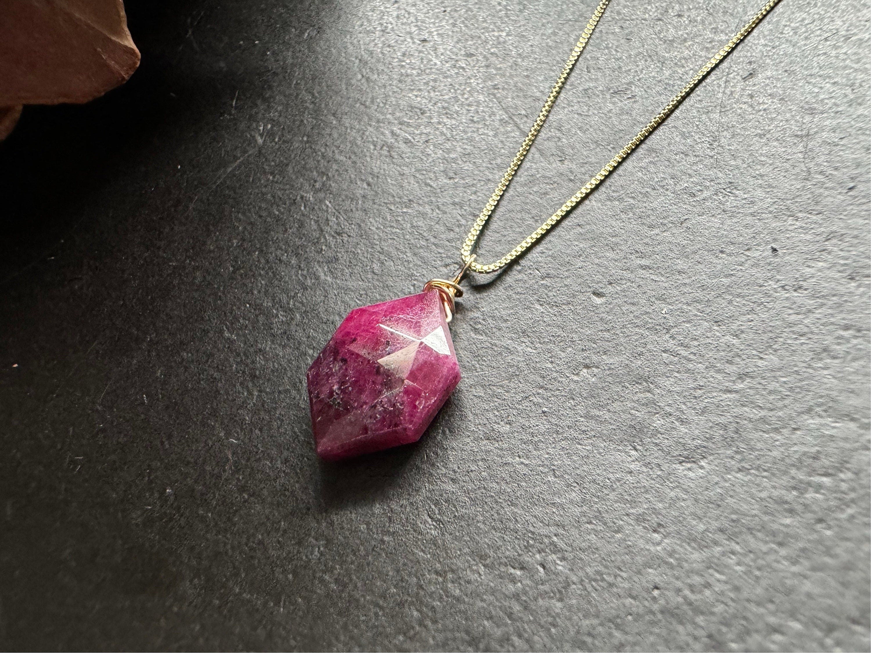 Ruby pendant , gifts for her, layering necklace, 14k gold chain, anti tarnish chain, natural stone pendant, July birthday gift