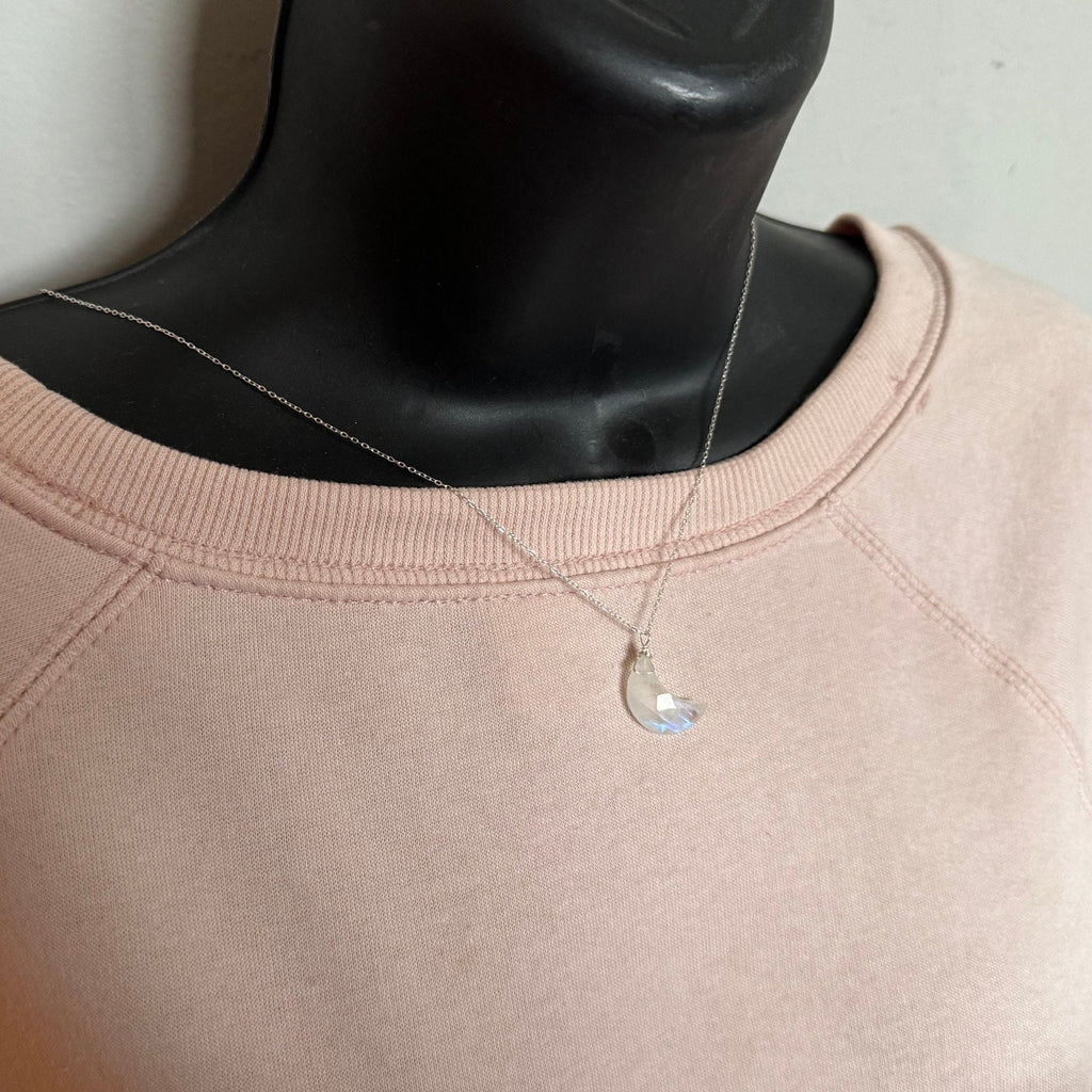 Moonstone pendant, moon pendant, crystal pendant, gemstone necklace, Moon Necklace, crescent moon, June Birthday gift, celestial gift