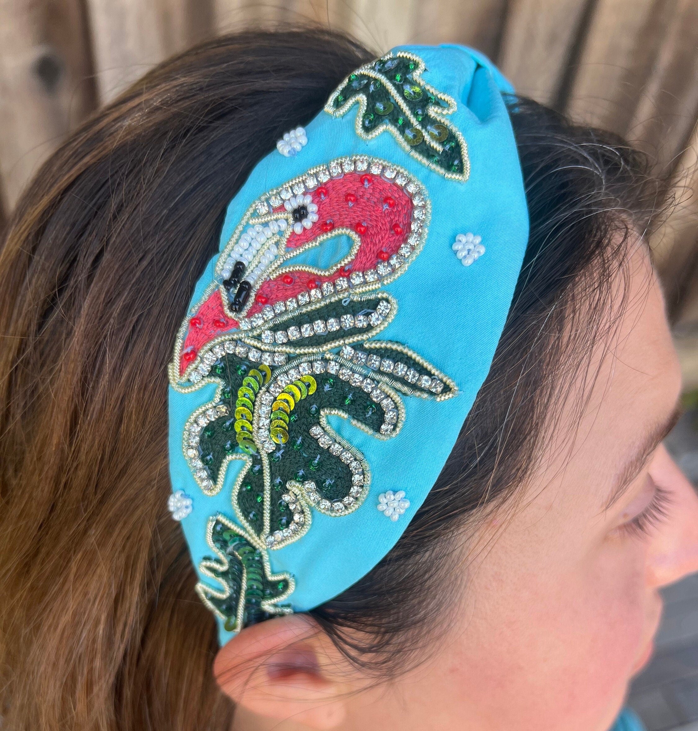 Pelican headband, Statement Beaded Knot Headband, Handmade Knot Headband, Wide Knot Headband, Embellished Knot Headband, Seed Bead Headband