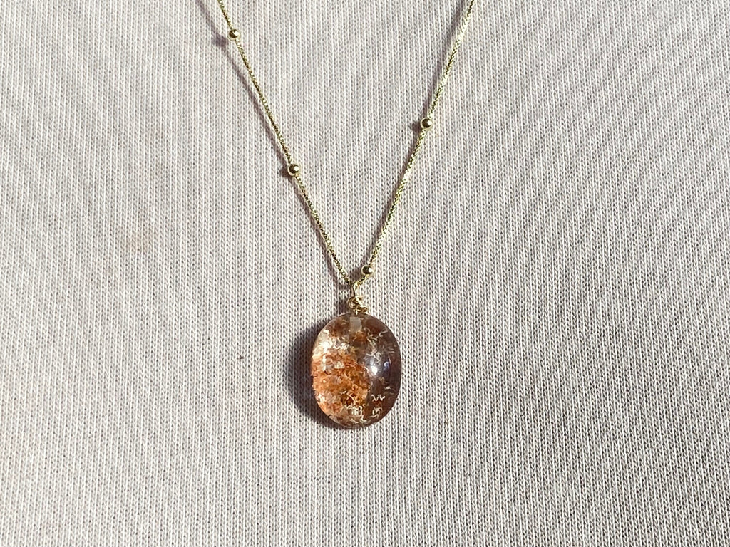 Lodolite necklace, garden quartz pendant, natural stone pendant, layering necklace gemstone necklace, gifts for her