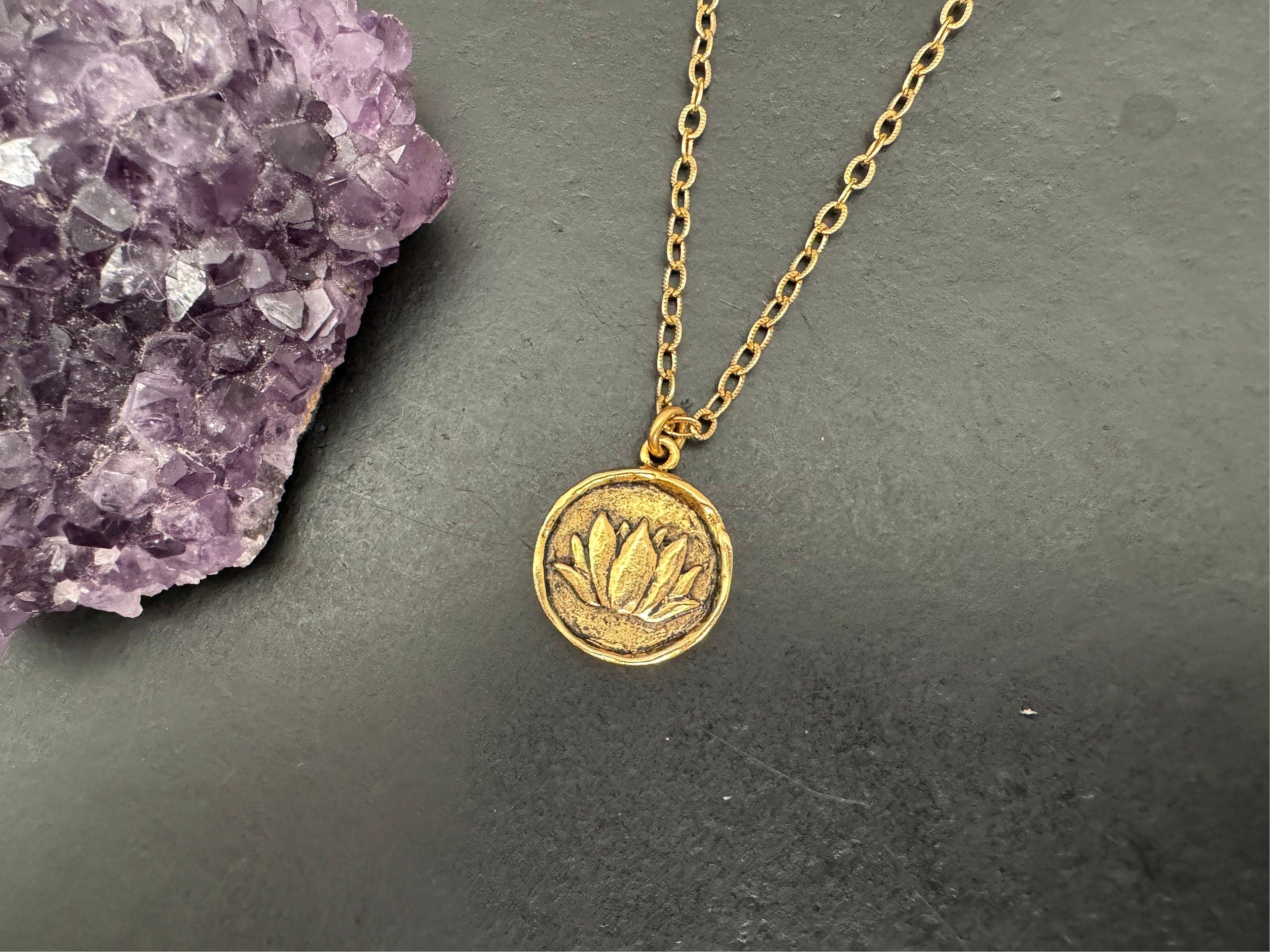 Boho jewelry, Antique gold pendant, celestial necklace, lotus charm necklace, star burst necklace, gifts for her, nickel free