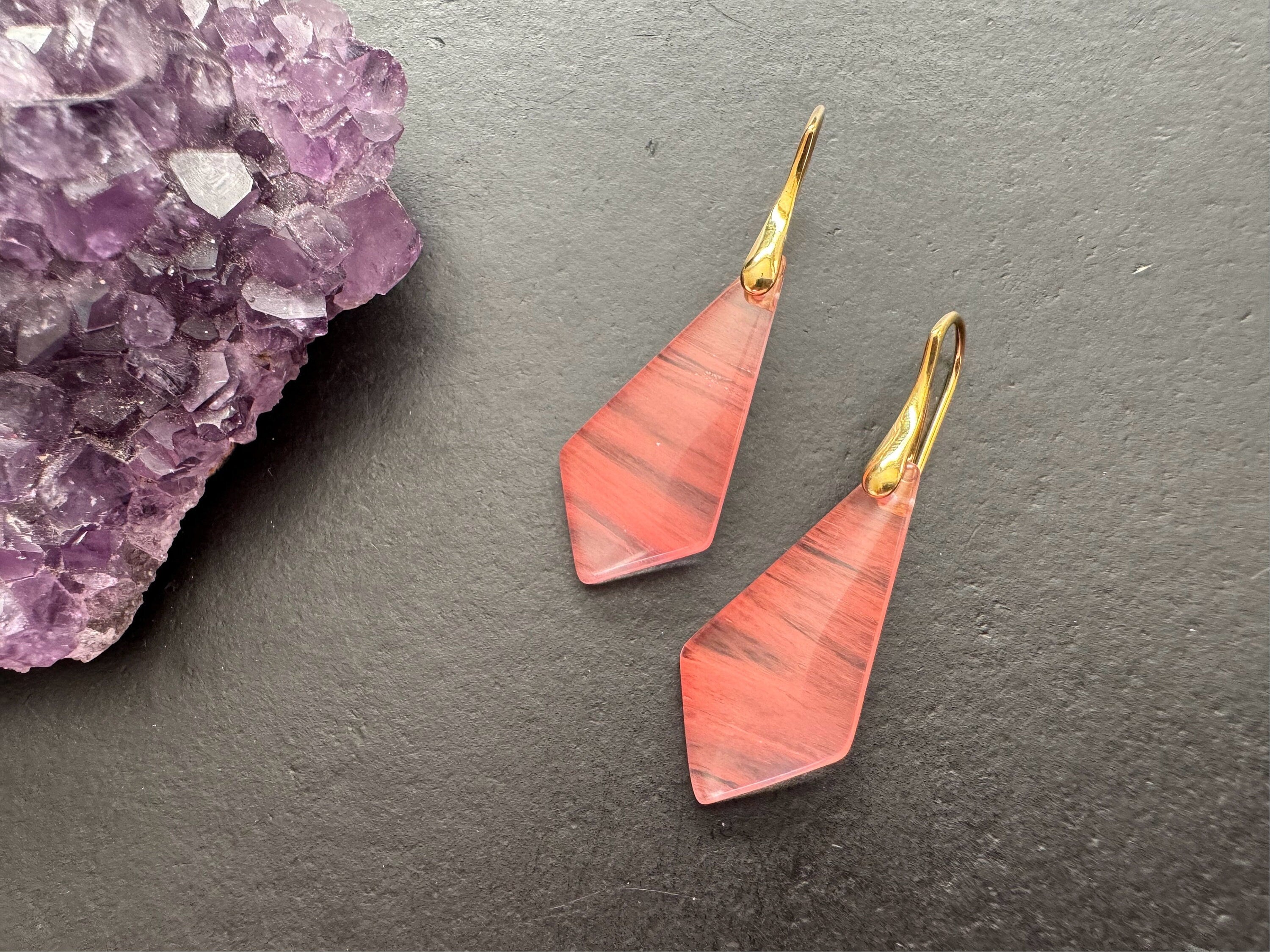 Cherry quartz earrings / gold plated 925 sterling silver ear wires/ natural stone jewelry / gifts for women/ conical shape