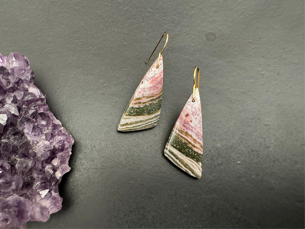 Ocean jasper earrings, natural stone earrings, jasper earrings, boho earrings, ear candy, gifts for her, gold plated ear hooks