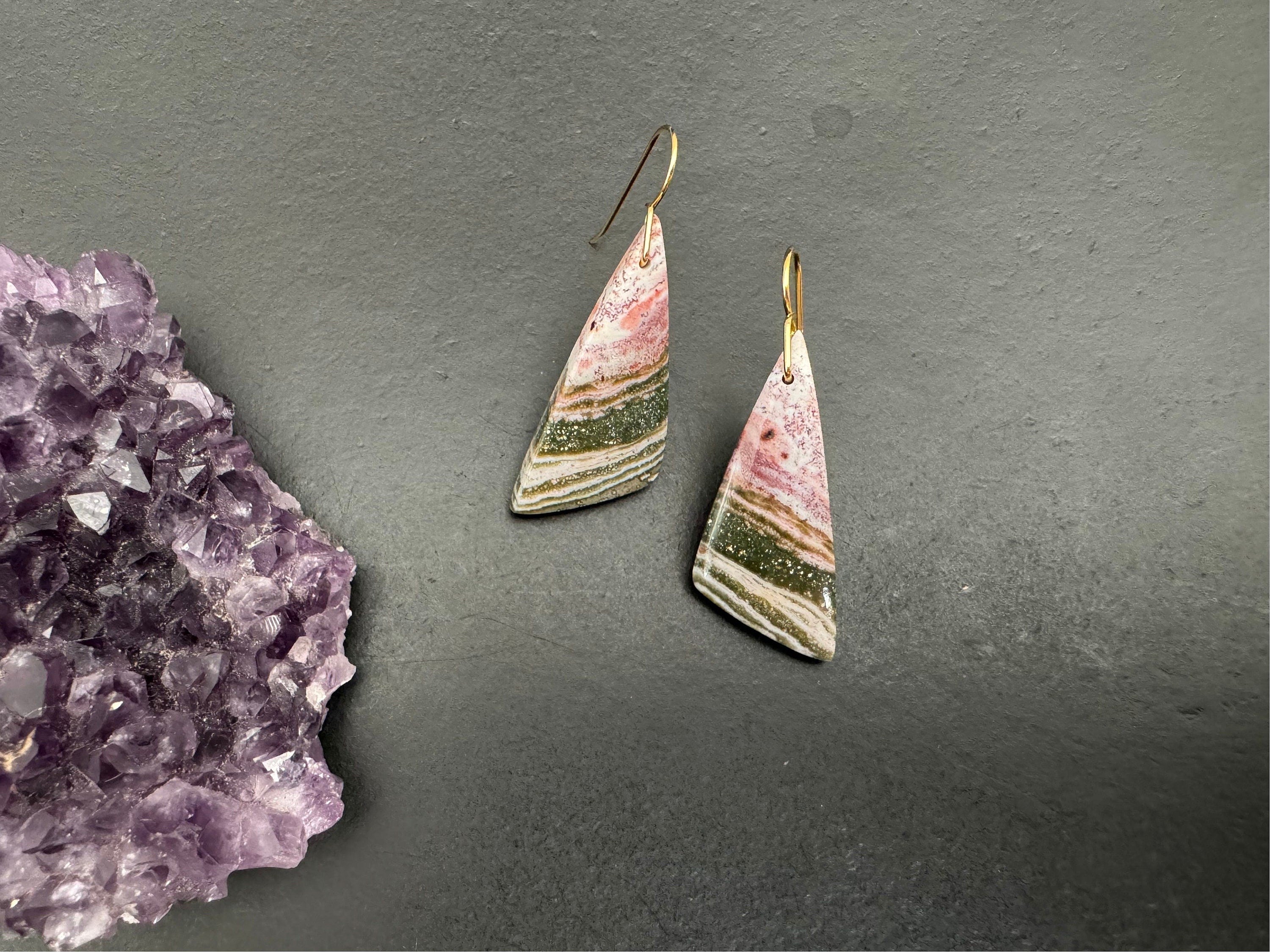 Ocean jasper earrings, natural stone earrings, jasper earrings, boho earrings, ear candy, gifts for her, gold plated ear hooks