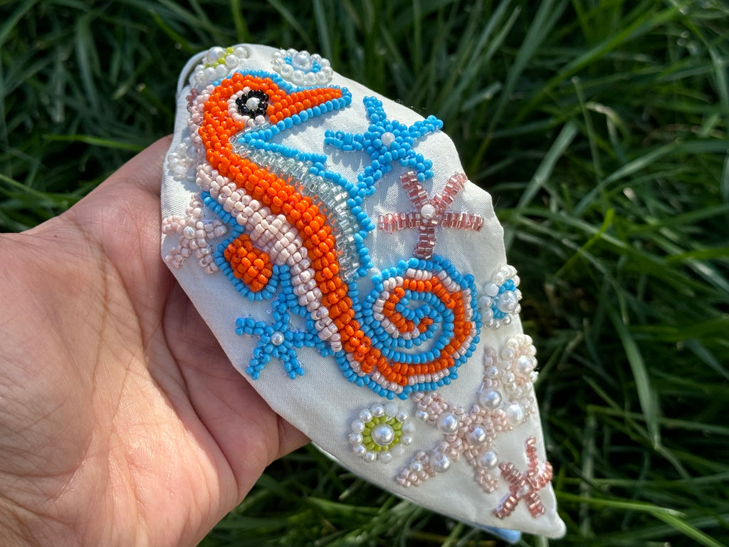 Seahorse Beaded Knot Headband, Handmade Knot Headband, Wide Knot Headband, Embellished Knot Headband, Seed Bead Headband, gifts for her
