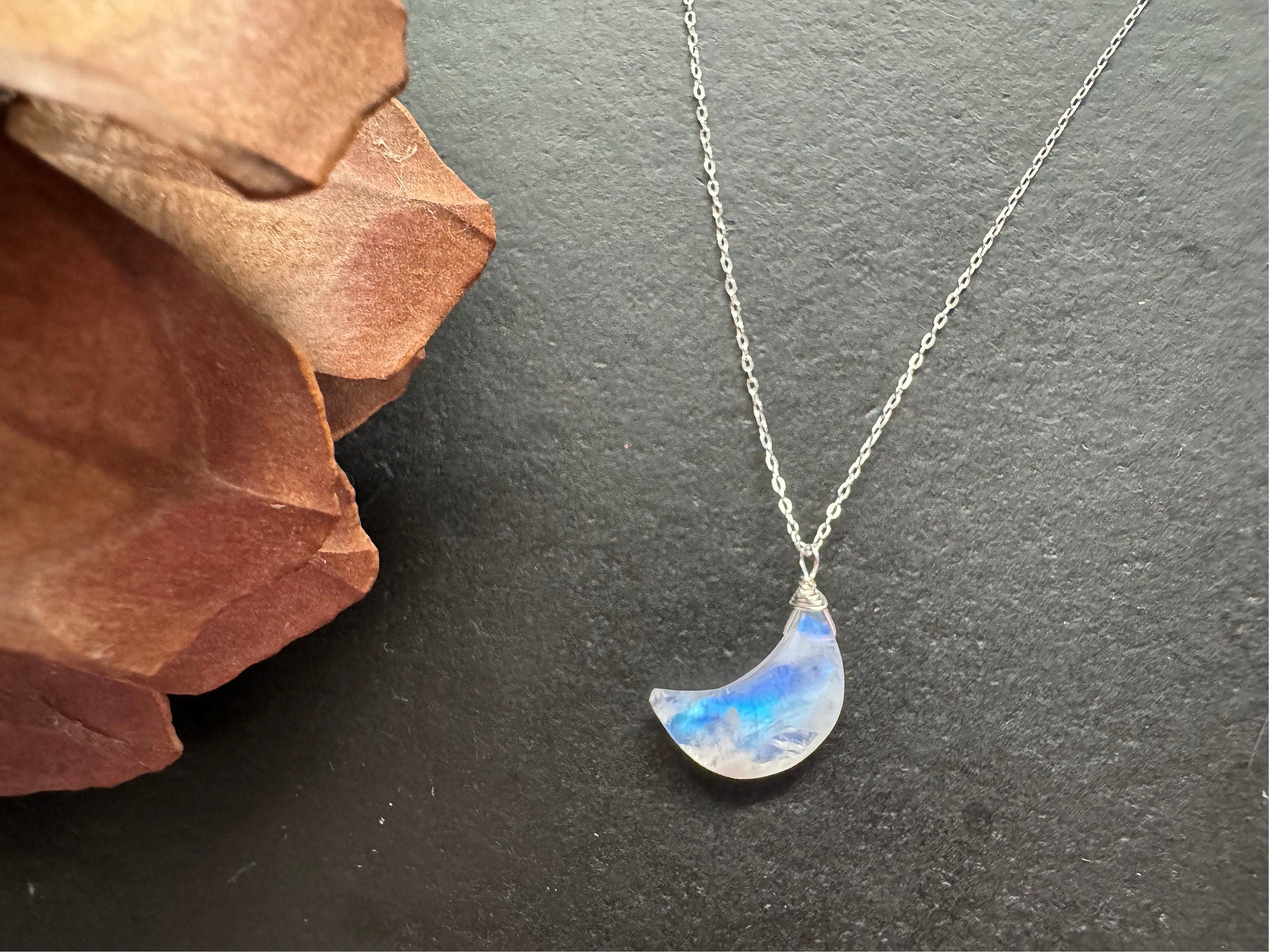Moonstone pendant, moon pendant, crystal pendant, gemstone necklace, Moon Necklace, crescent moon, June Birthday gift, celestial gift