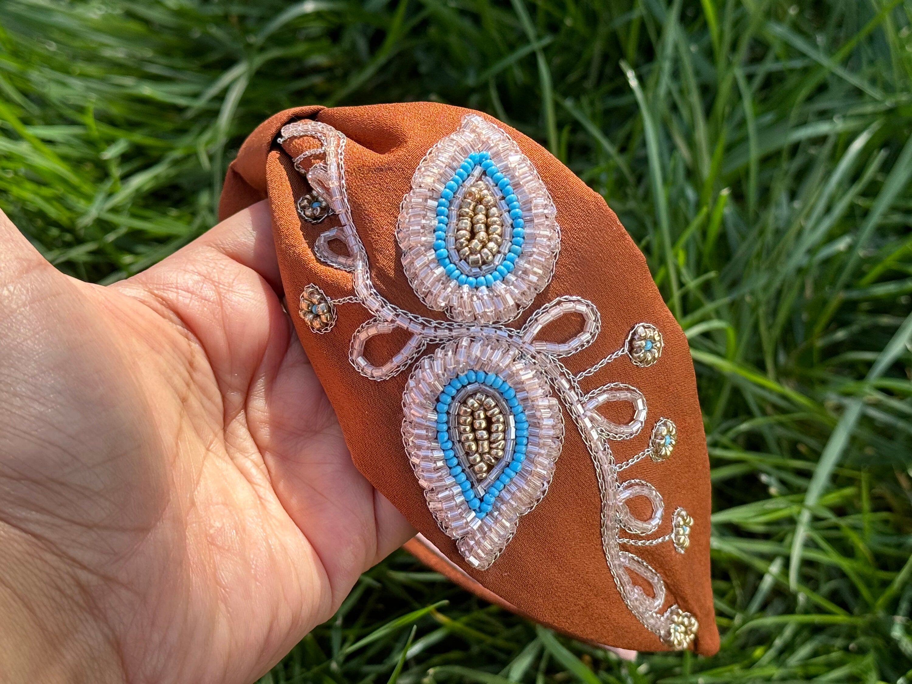 Statement headband, Handmade Knot Headband, Wide Knot Headband, Embellished Knot Headband, Seed Bead Headband, gifts for her, daughter gift