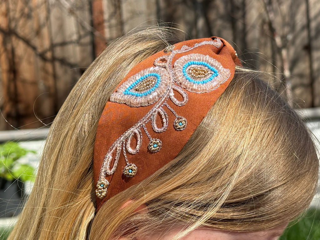 Statement headband, Handmade Knot Headband, Wide Knot Headband, Embellished Knot Headband, Seed Bead Headband, gifts for her, daughter gift