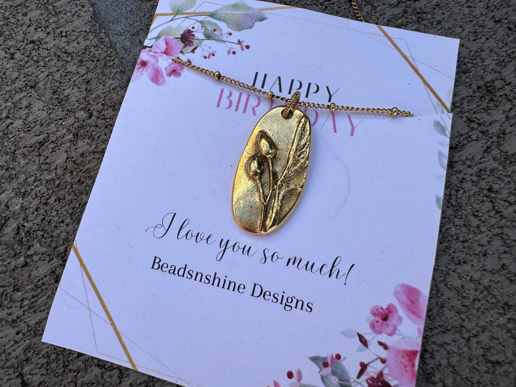 Boho jewelry, Antique gold wildflower pendant, organic oval charm necklace, floral pendant, boho necklace, birthday gift for her