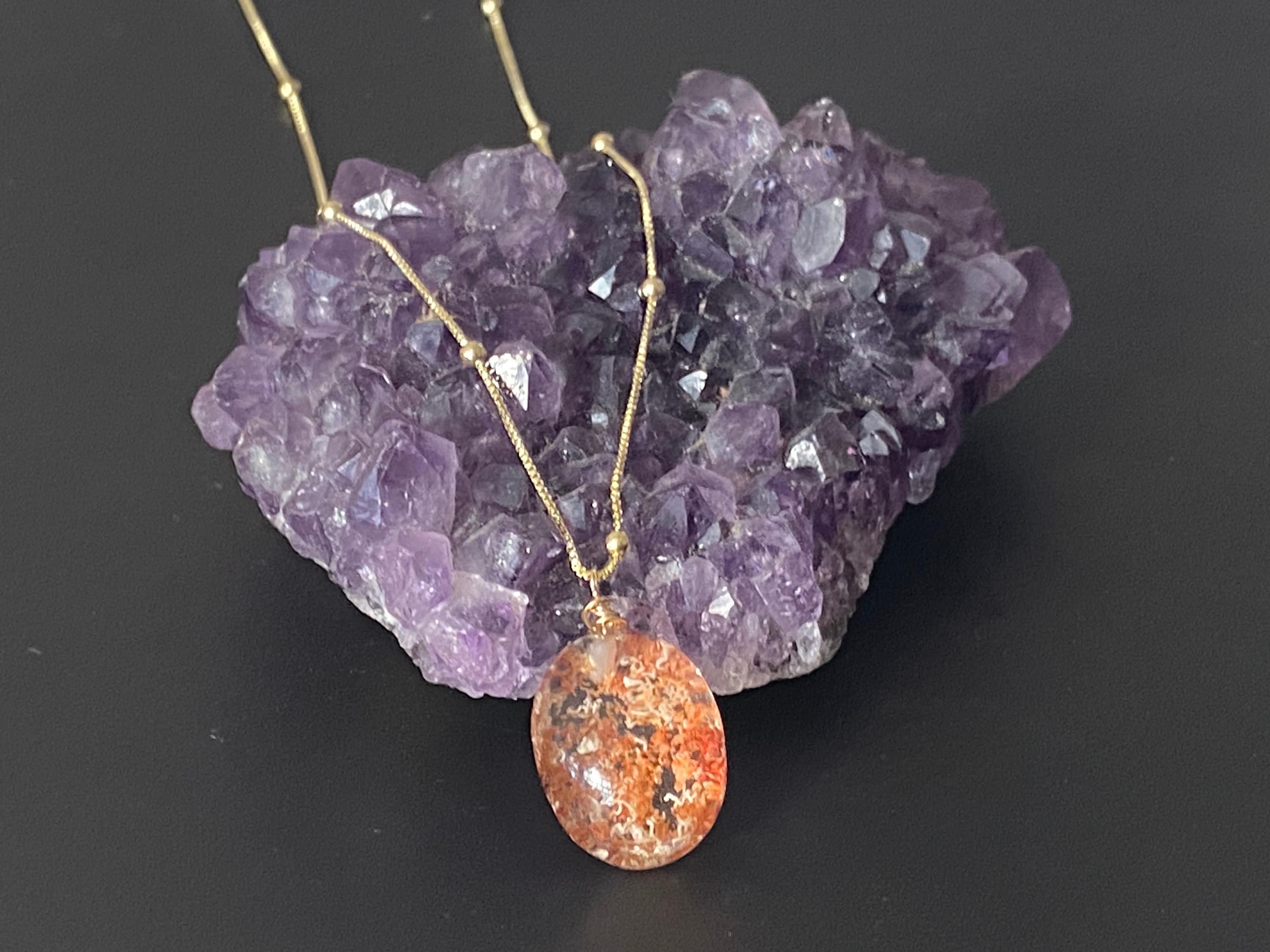 Lodolite necklace, garden quartz pendant, natural stone pendant, layering necklace gemstone necklace, gifts for her