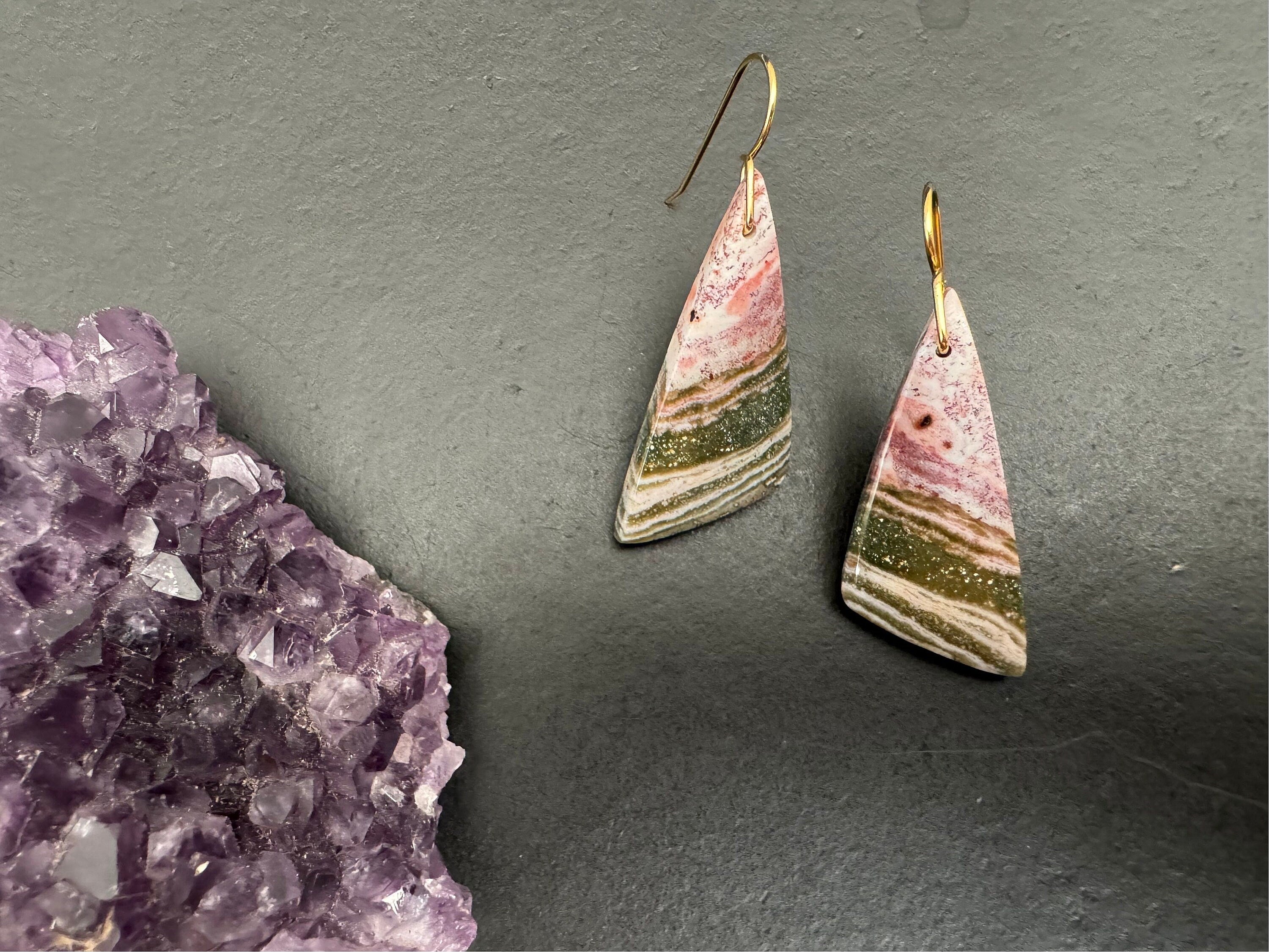 Ocean jasper earrings, natural stone earrings, jasper earrings, boho earrings, ear candy, gifts for her, gold plated ear hooks