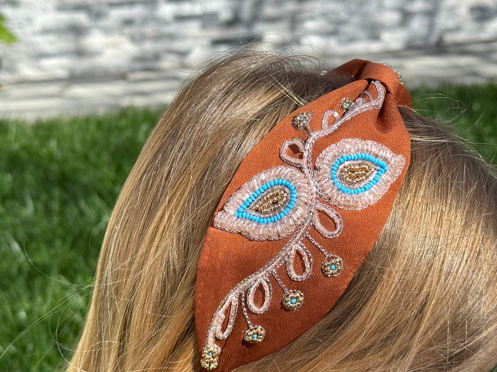 Statement headband, Handmade Knot Headband, Wide Knot Headband, Embellished Knot Headband, Seed Bead Headband, gifts for her, daughter gift
