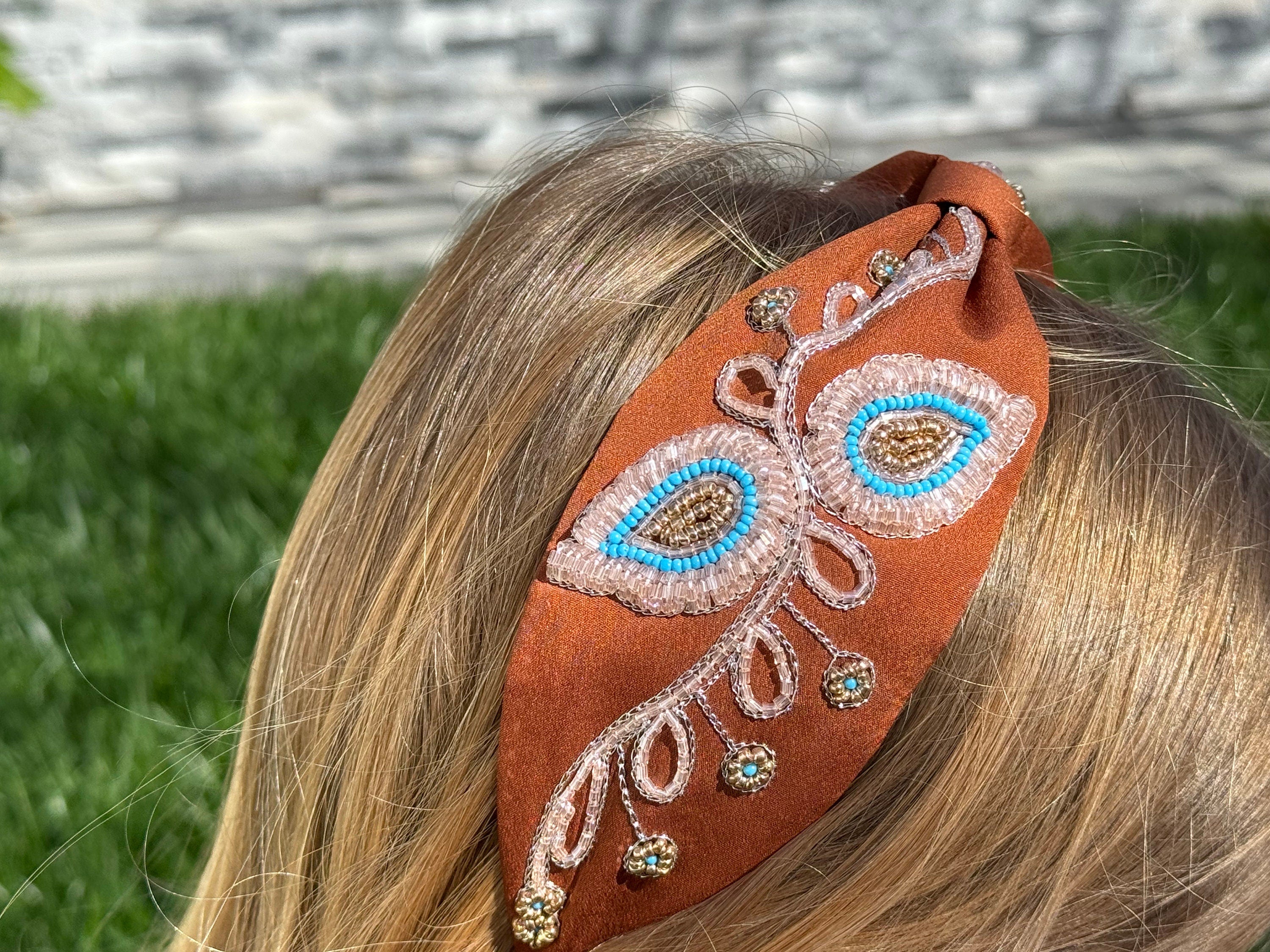 Statement headband, Handmade Knot Headband, Wide Knot Headband, Embellished Knot Headband, Seed Bead Headband, gifts for her, daughter gift