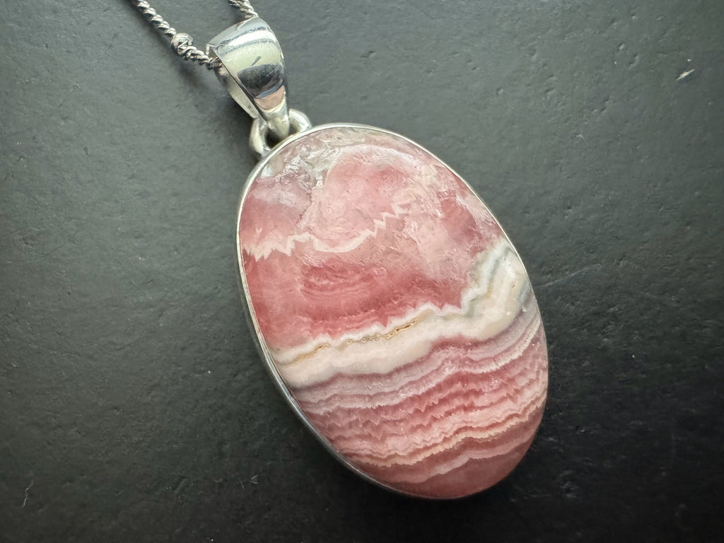 Rhodochrosite pendant , gifts for her, layering necklace, 925 sterling silver chain, natural stone pendant