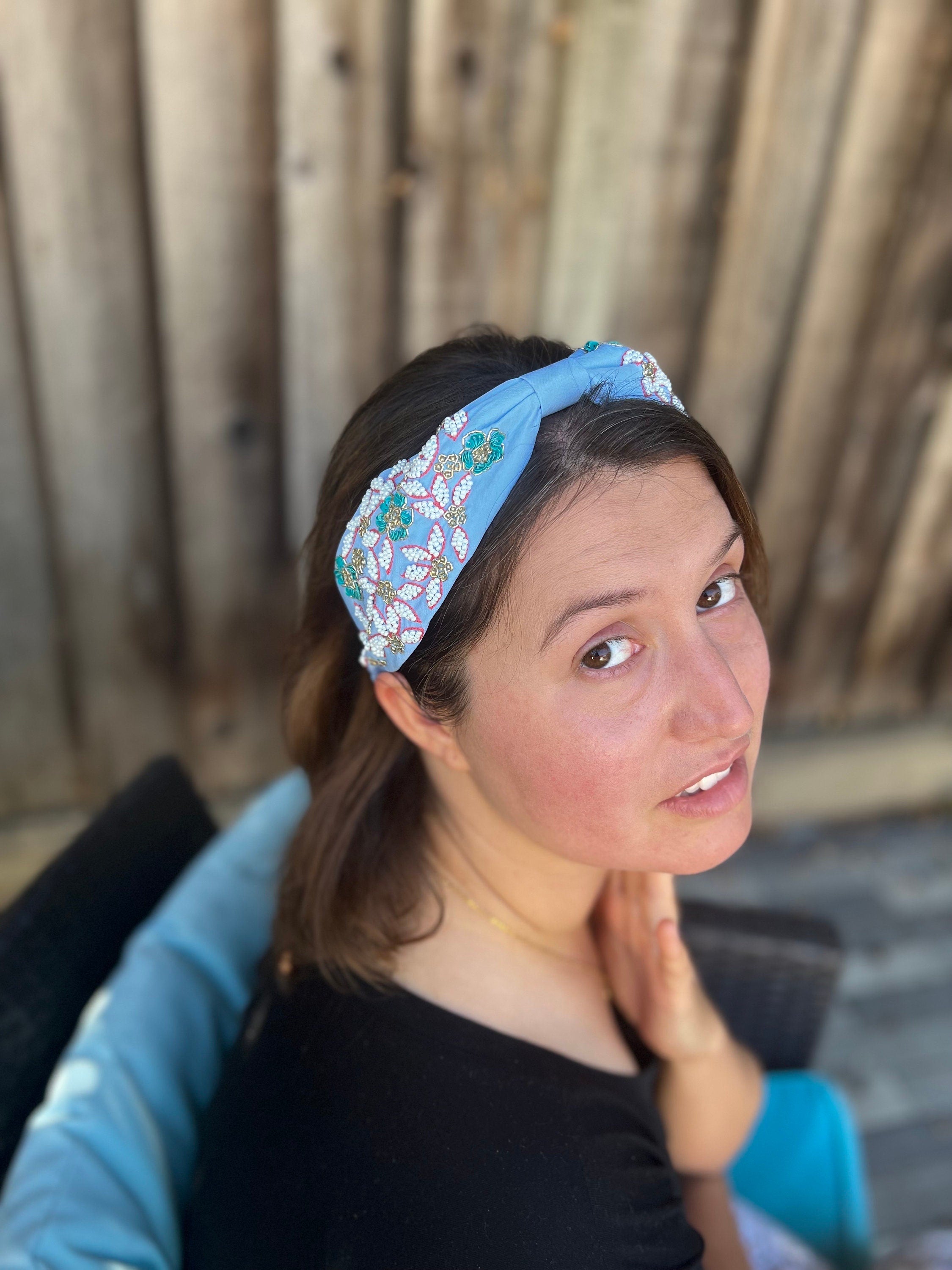 Floral headband, Statement Beaded Knot Headband, Handmade Knot Headband, Wide Knot Headband, Embellished Knot Headband, Seed Bead Headband
