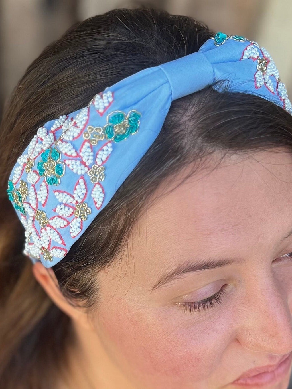 Floral headband, Statement Beaded Knot Headband, Handmade Knot Headband, Wide Knot Headband, Embellished Knot Headband, Seed Bead Headband
