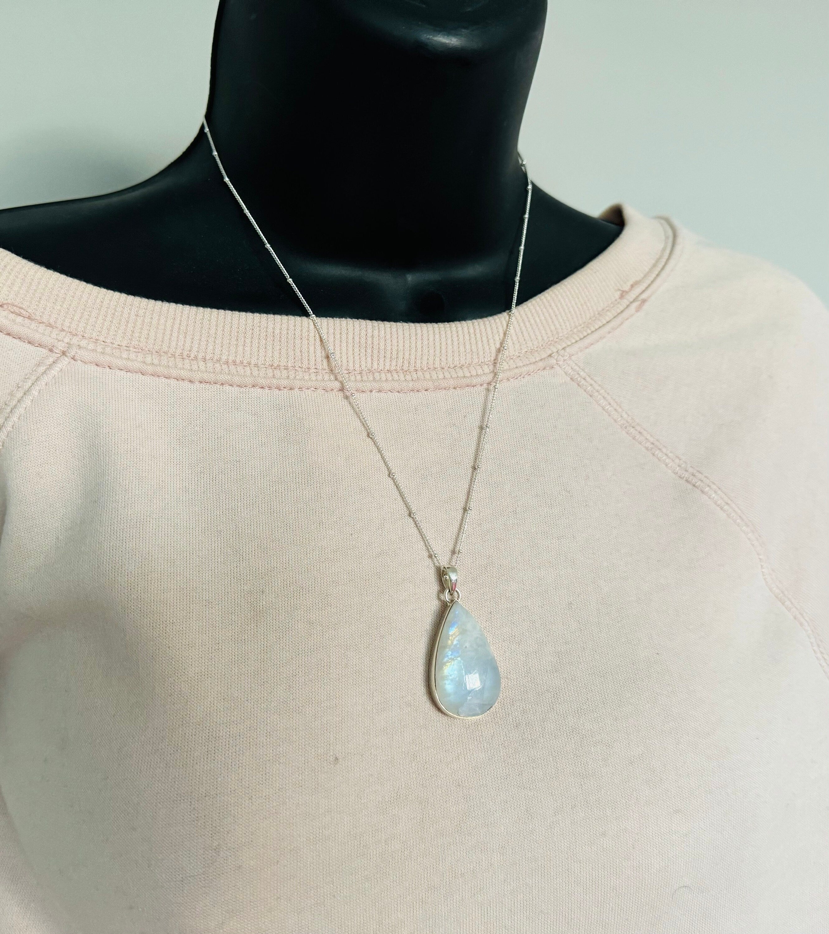 Moonstone pendant necklace, rainbow moonstone necklace, 925 sterling silver, gemstone necklace, gift for her