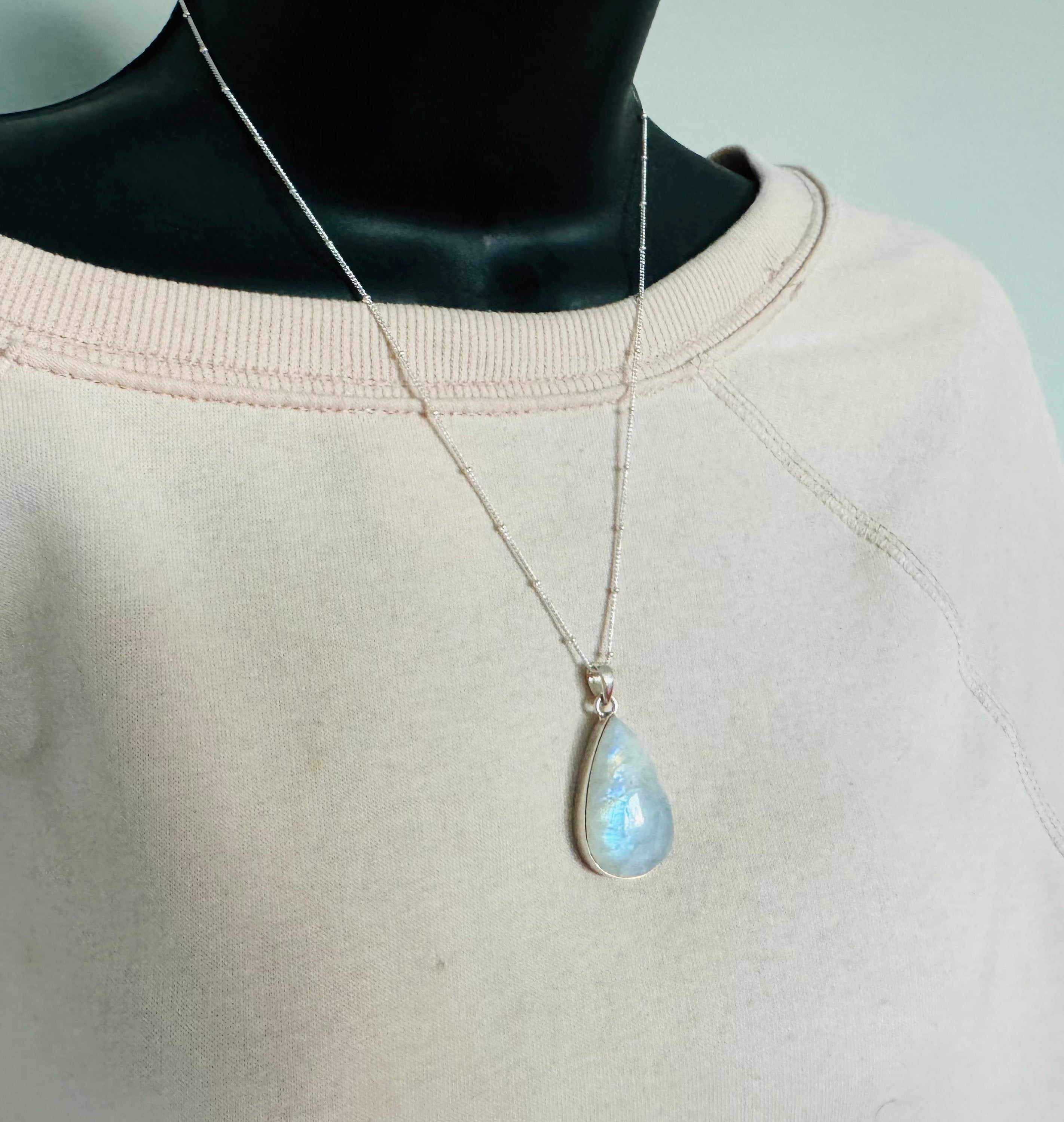 Moonstone pendant necklace, rainbow moonstone necklace, 925 sterling silver, gemstone necklace, gift for her