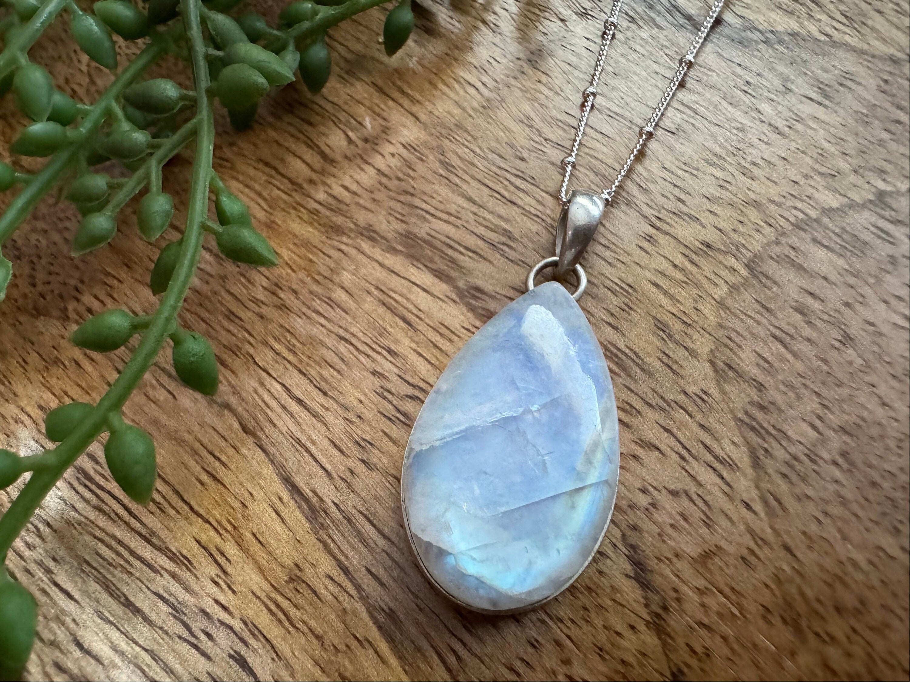 Moonstone pendant necklace, rainbow moonstone necklace, 925 sterling silver, gemstone necklace, gift for her