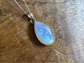 Moonstone pendant necklace, rainbow moonstone necklace, 925 sterling silver, gemstone necklace, gift for her