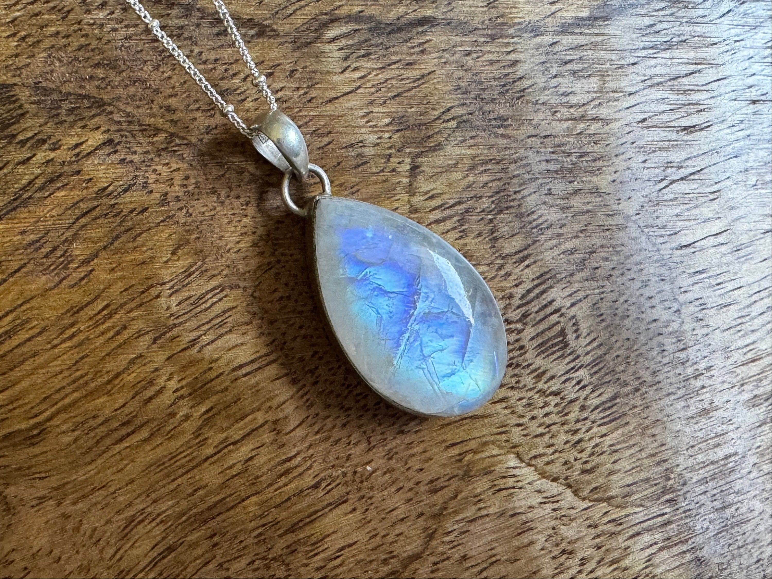 Moonstone pendant necklace, rainbow moonstone necklace, 925 sterling silver, gemstone necklace, gift for her