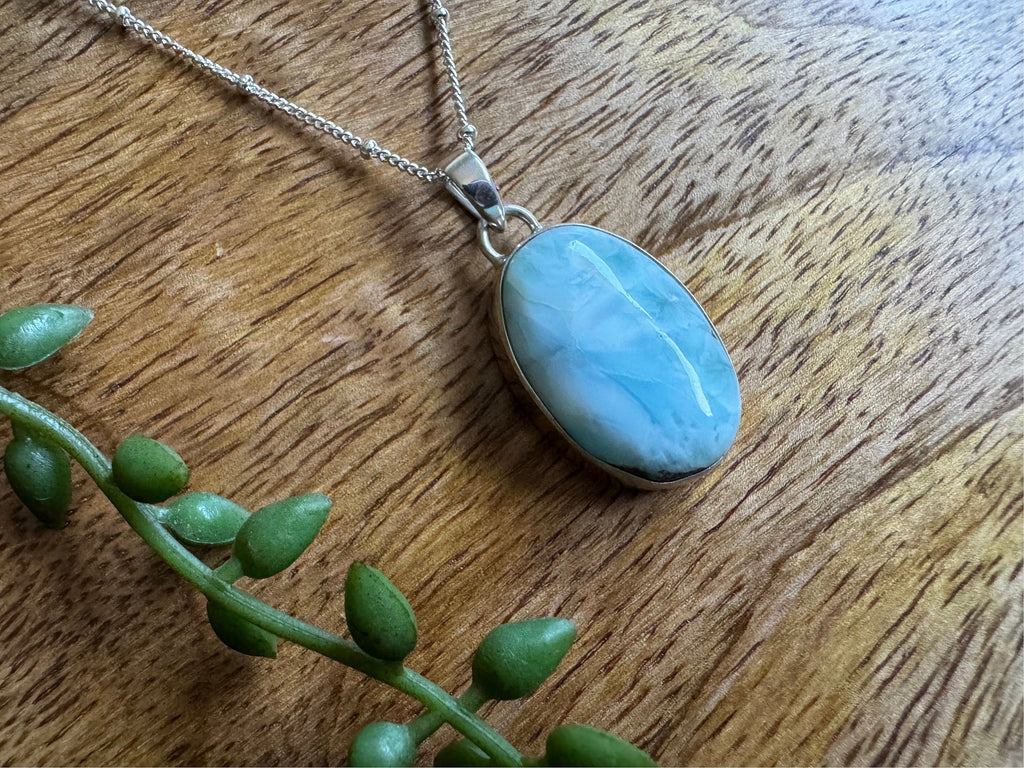 Larimar pendant necklace, Dominican Republic larimar necklace, 925 sterling silver, gemstone necklace, gift for her