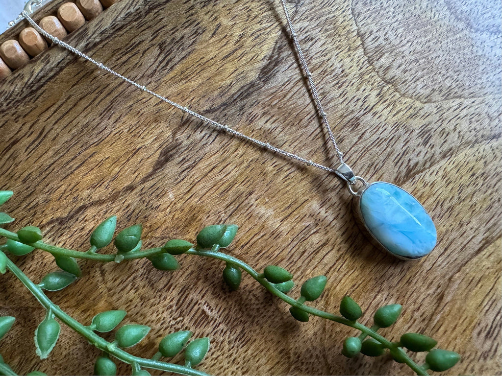 Larimar pendant necklace, Dominican Republic larimar necklace, 925 sterling silver, gemstone necklace, gift for her