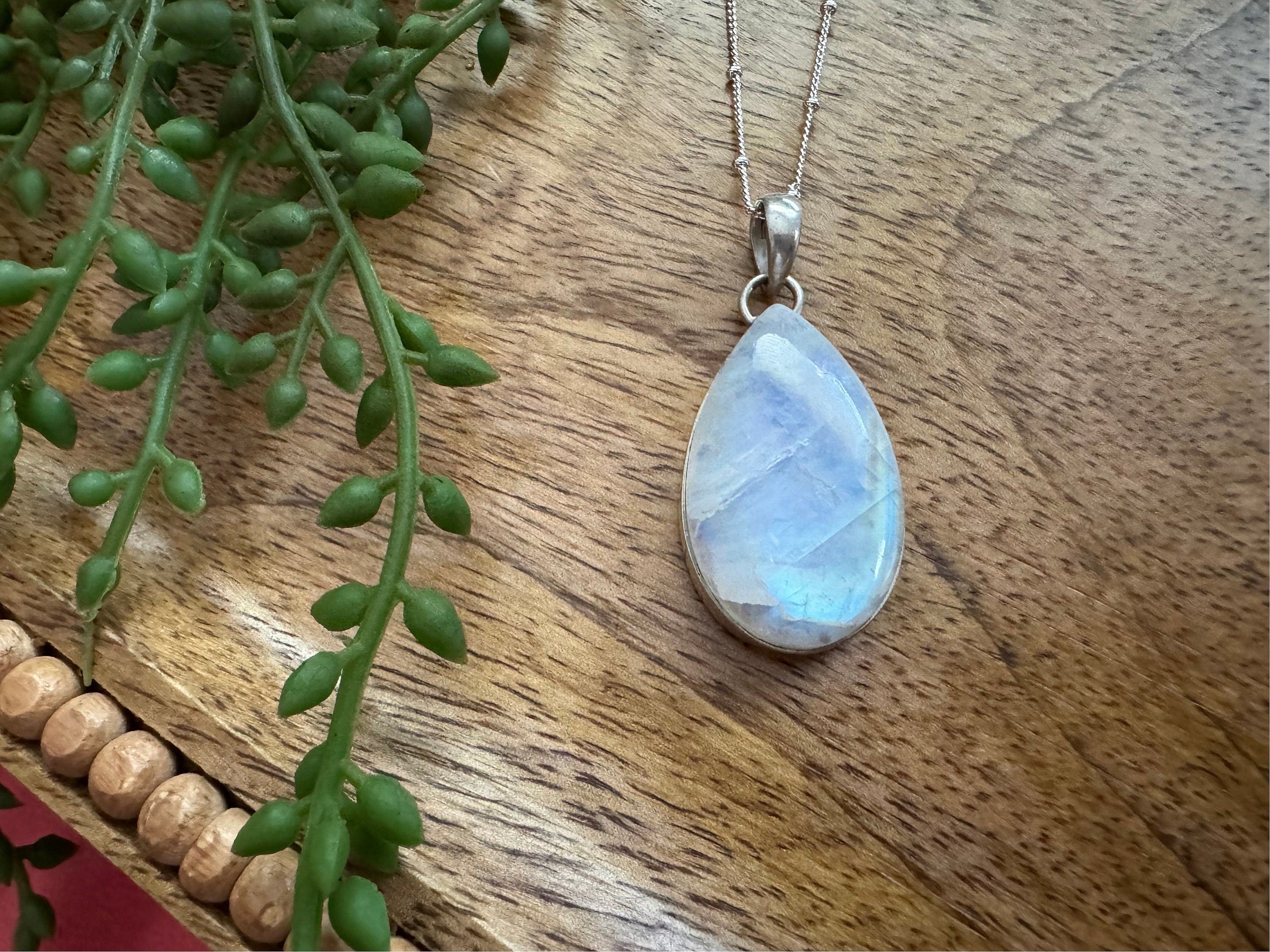 Moonstone pendant necklace, rainbow moonstone necklace, 925 sterling silver, gemstone necklace, gift for her