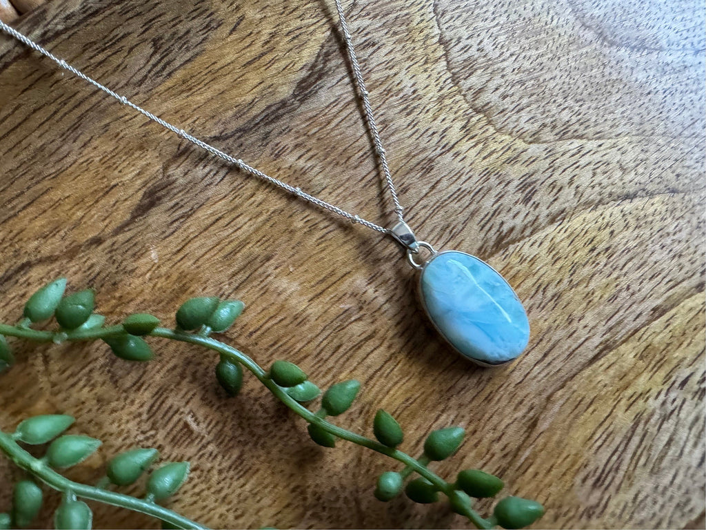 Larimar pendant necklace, Dominican Republic larimar necklace, 925 sterling silver, gemstone necklace, gift for her