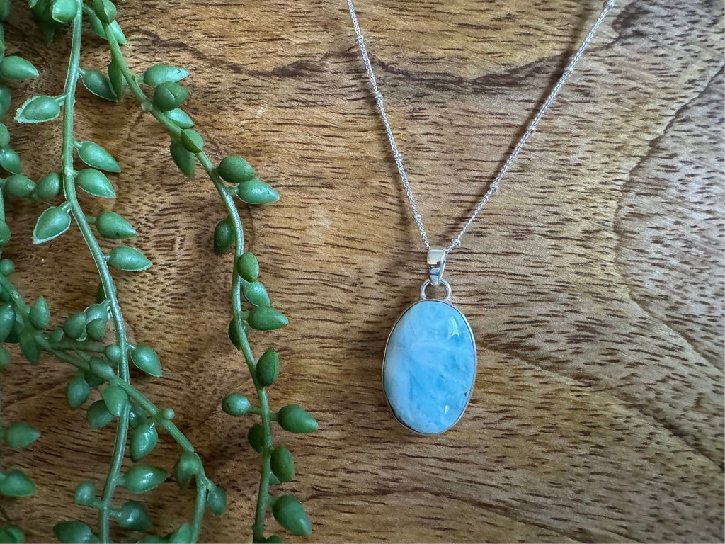 Larimar pendant necklace, Dominican Republic larimar necklace, 925 sterling silver, gemstone necklace, gift for her