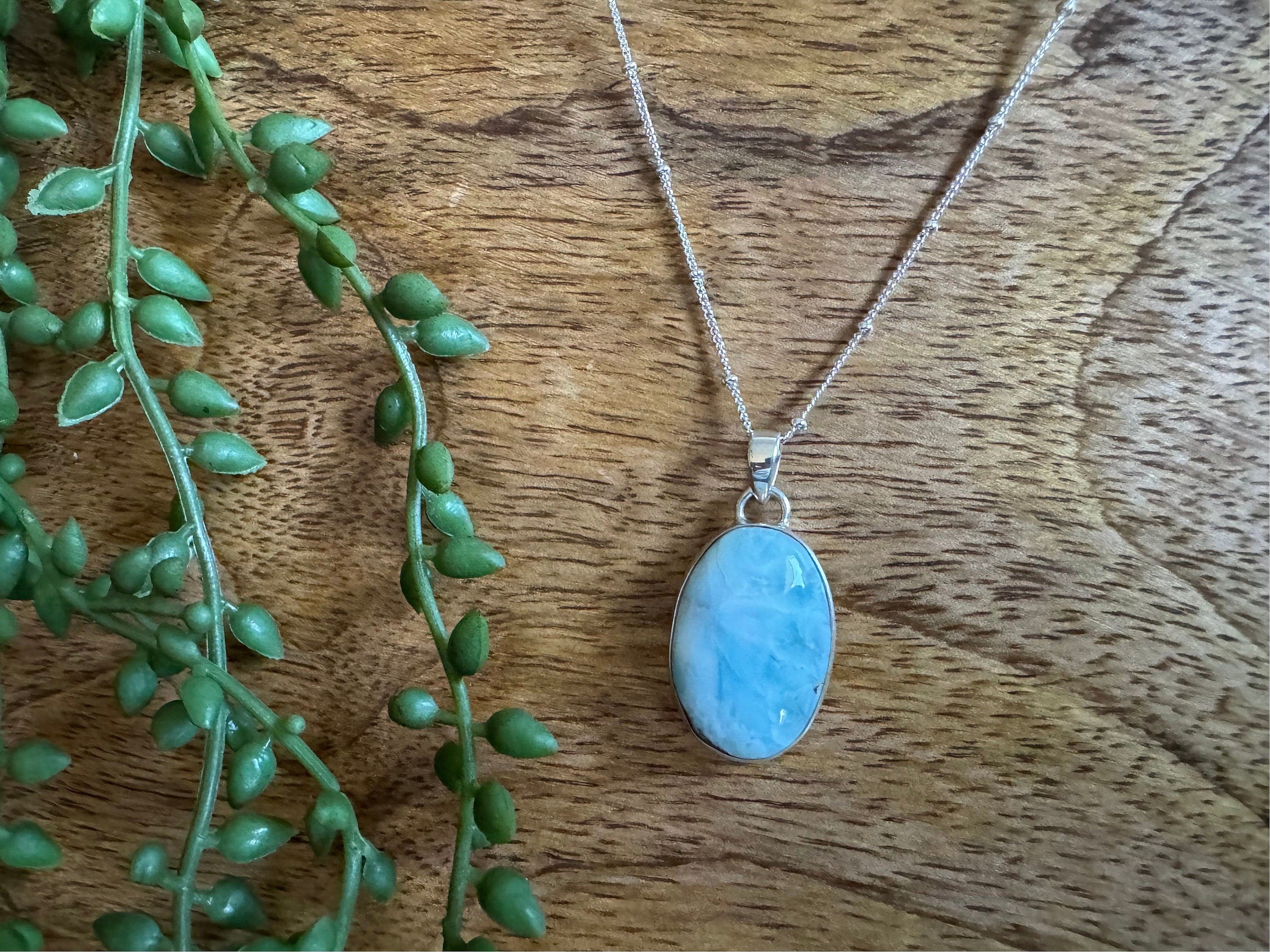 Larimar pendant necklace, Dominican Republic larimar necklace, 925 sterling silver, gemstone necklace, gift for her